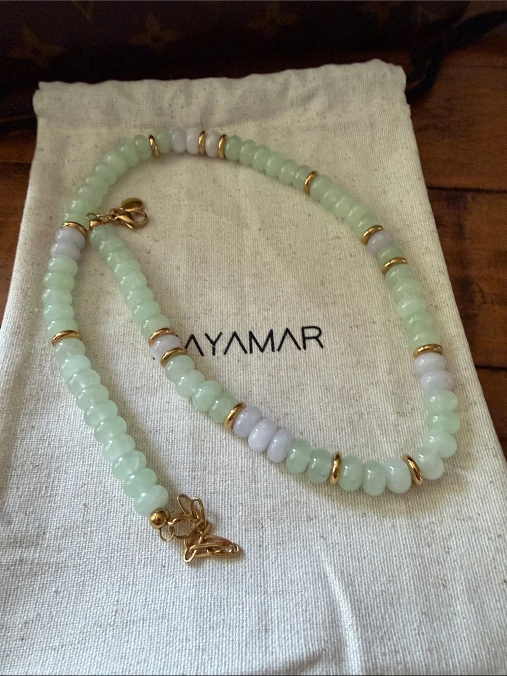 Mayamar Light Green and light blue quartz beaded Necklace‎ with Gold Accents